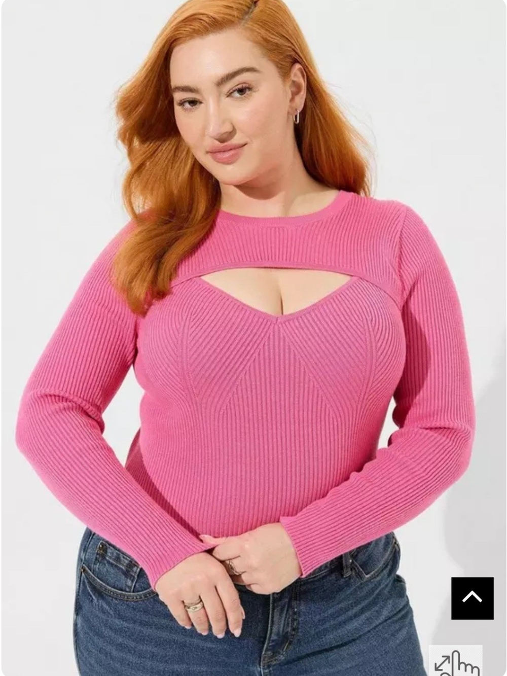 torrid Women's Plus Size 3 Bright Pink Ribbed Scoop-Neck Cutout Sweater